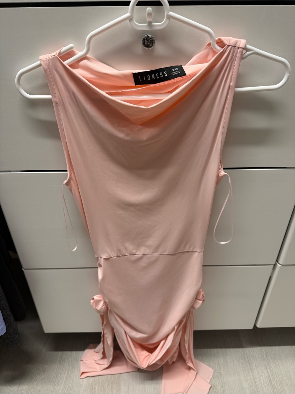 Lioness Pale Blush Strapless Cowl Midi Dress